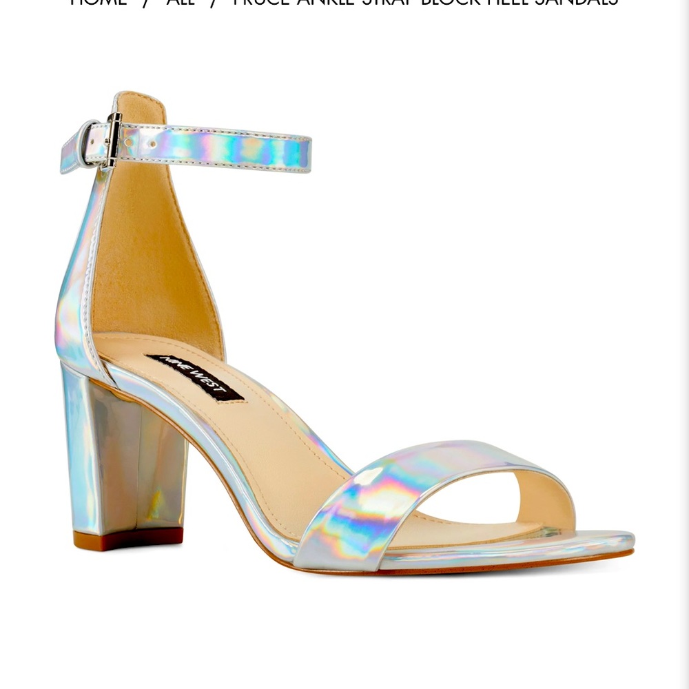 Holographic Nine West block heel, worn once as a bridesmaid